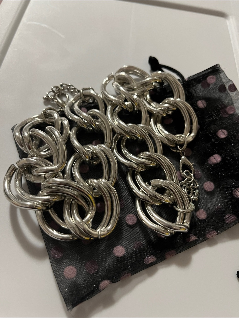 Chunky Silver-Tone Interlocking Link Bracelet for Women